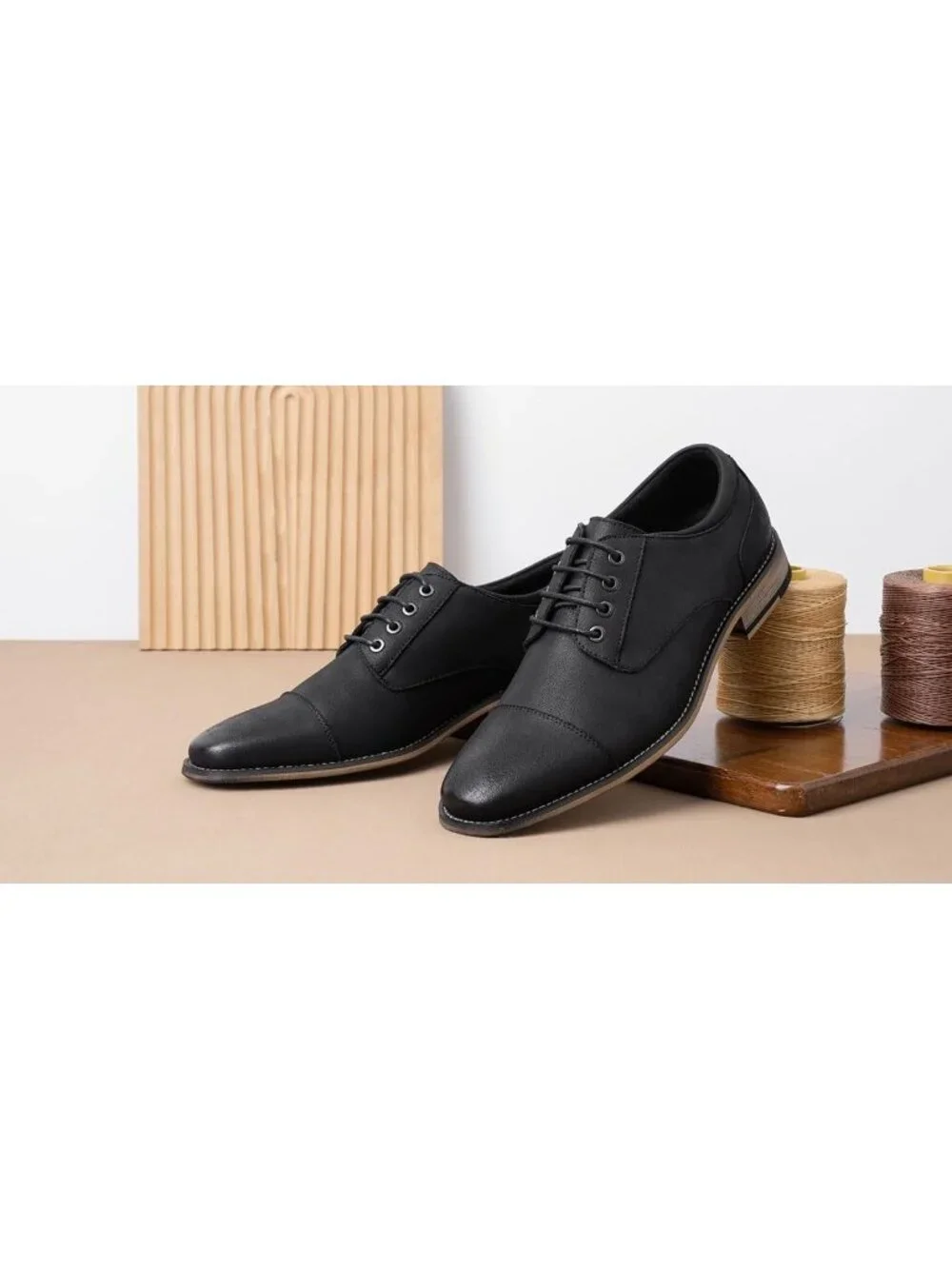 Men's Black Leather Classic Plain Toe Lace Up Business Oxford Dress Causal Shoes